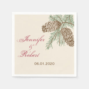 Serviette En Papier Pine Cone Nature sur Crème Mariage Napkin