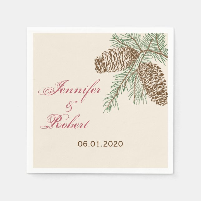 Serviette En Papier Pine Cone Nature sur Crème Mariage Napkin (Devant)