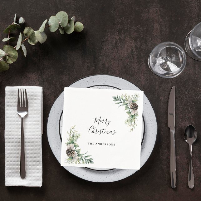 Serviette En Papier Pine cônes de Noël blanc vert (Créateur téléchargé)