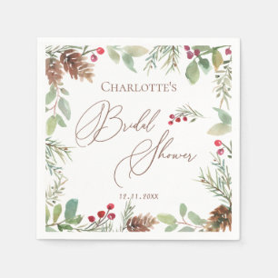 Serviette En Papier Pine d'hiver cônes Rouge Berry Fête des mariées