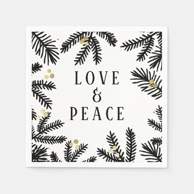 Serviette En Papier Pine Noire & Or et Berries Holiday (Devant)