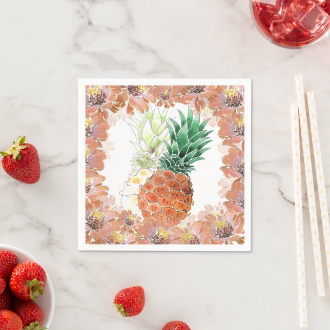 Serviette En Papier Pineapple, watercolor. (En situation)