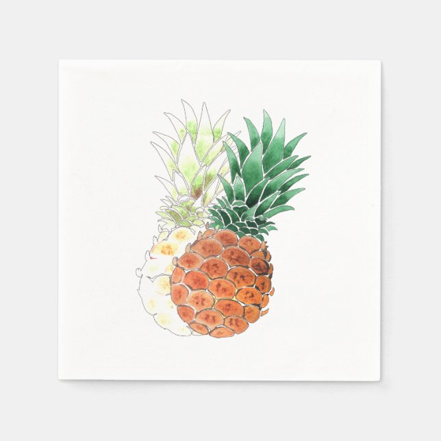 Serviette En Papier Pineapple, watercolor. (Devant)
