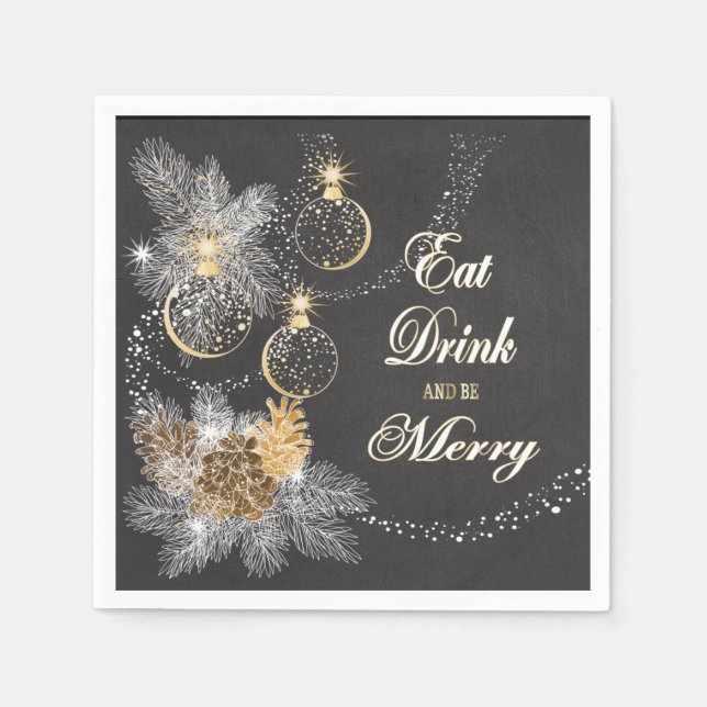 Serviette En Papier Pinecone Ornements Chalkboard Noël (Devant)