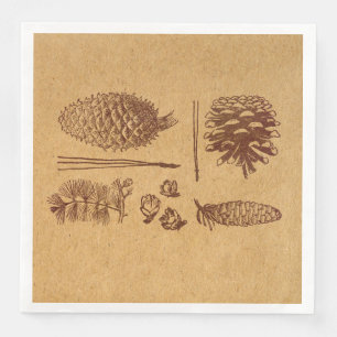 Serviette En Papier Pinecone Vintage de cônes de pin illustré