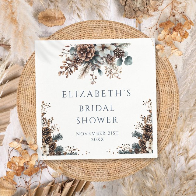 Serviette En Papier Pinecones de forêt rustique Fête des mariées flora (Rustic Forest Pinecones Floral Bridal Shower Napkins)
