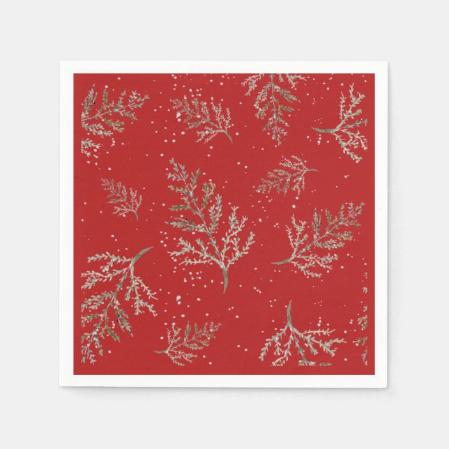 Serviette En Papier Pinery et rouge avec neige (Devant)