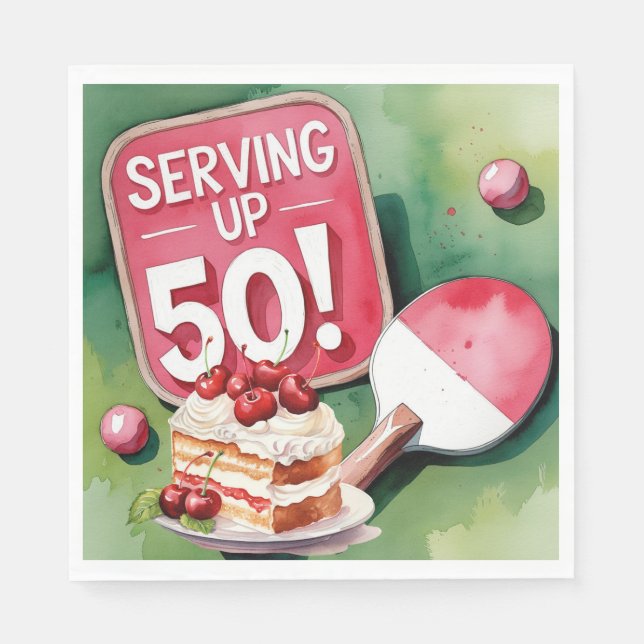Serviette En Papier Ping Pong 50e anniversaire, (Devant)