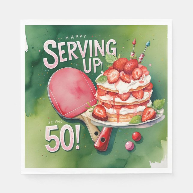 Serviette En Papier Ping Pong 50e anniversaire, (Devant)