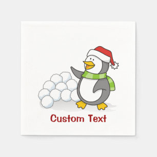 Serviette En Papier Pingouin de Noël avec boules de neige agitant