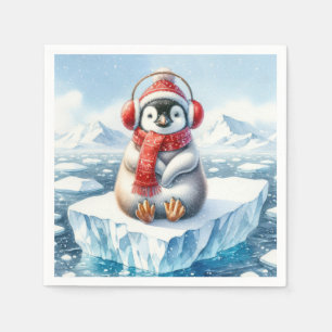 Serviette En Papier Pingouin d'hiver dans les flocons de neige