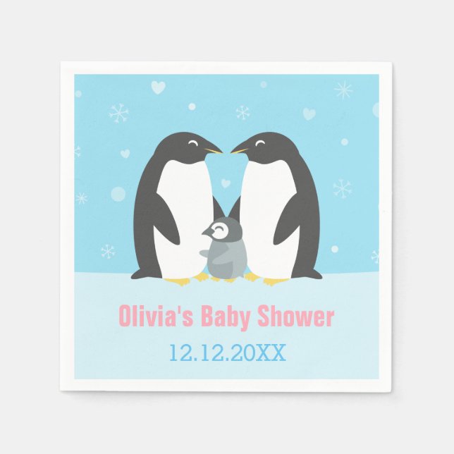 Serviette En Papier Pingouin d'hiver Famille Papier Baby shower Napkin (Devant)