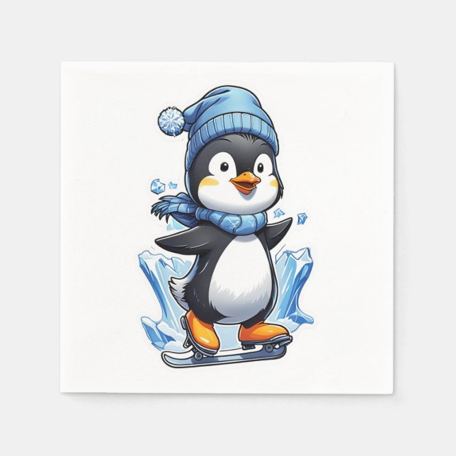 Serviette En Papier Pingouin d'hiver prise de glace (Devant)