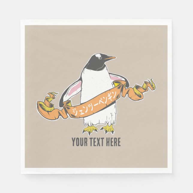 Serviette En Papier Pingouin Gentoo écriture japonaise Kanji (Devant)
