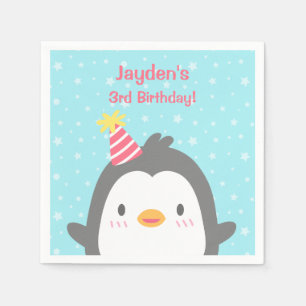 Serviette En Papier Pingouin joyeux fête d'anniversaire serviettes