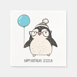 Serviette En Papier Pingouin mignon avec un ballon Anniversaire person