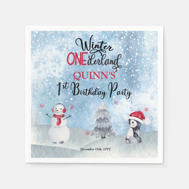 Serviette En Papier Pingouin | Snowman Winter ONEderland 1er anniversa (Devant)