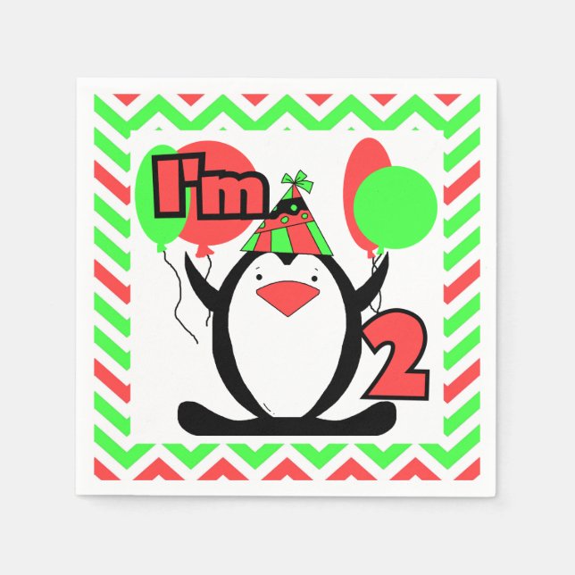 Serviette En Papier Pingouins 2ème Anniversaire Papier serviettes (Devant)