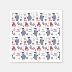 Serviette En Papier Pingouins de Noël mignons Casquette Gants Motif