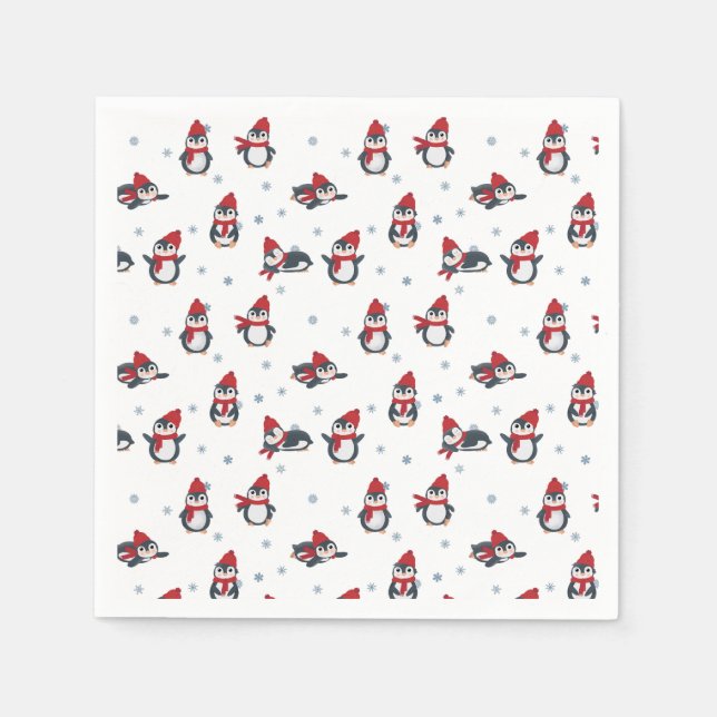 Serviette En Papier Pingouins mignons Oiseaux d'hiver Animaux de l'Arc (Devant)