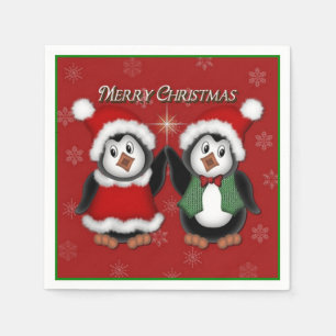 Serviette En Papier Pingouins mignons Rouge Joyeux Noël