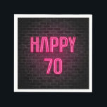 Serviette En Papier Pink 70th Birthday néon signe sur mur en brique<br><div class="desc">Un marquise rose brillant sur le mur en brique pour 70e anniversaire.</div>