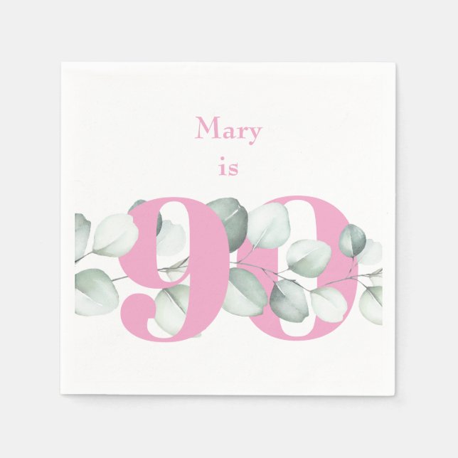 Serviette En Papier Pink 90e anniversaire Cocktail personnalisé servie (Devant)