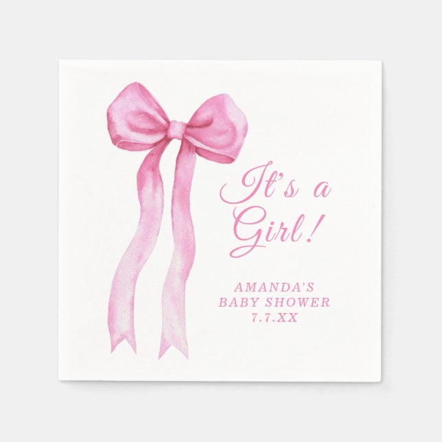 Serviette En Papier Pink a Bow It's Girl Baby shower (Devant)