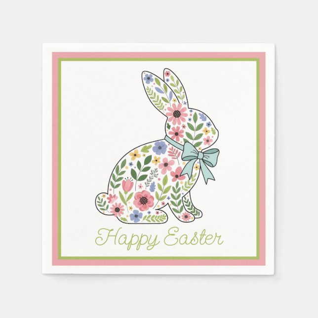 Serviette En Papier Pink and Blue Wildflower Easter Rabbit (Devant)