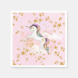 Serviette En Papier Pink and Gold Unicorne Birthday Party Napkins