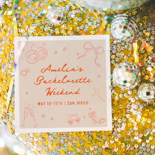 Serviette En Papier Pink and Red Sketch Bachelorette Week-end Party