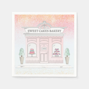 Serviette En Papier Pink Bakery Shop Napkins   Illustration de la vitr