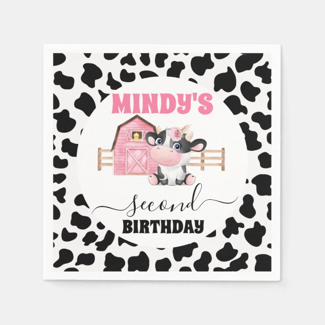 Serviette En Papier Pink Barn Cow Imprimer 2e Anniversaire Papier Napk (Devant)