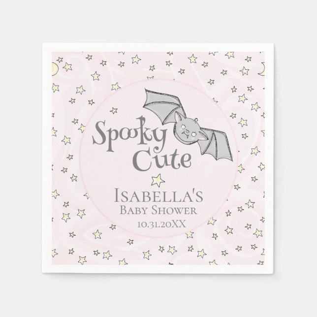 Serviette En Papier Pink Batty, Stars & Moons Éffrayant mignon (Devant)
