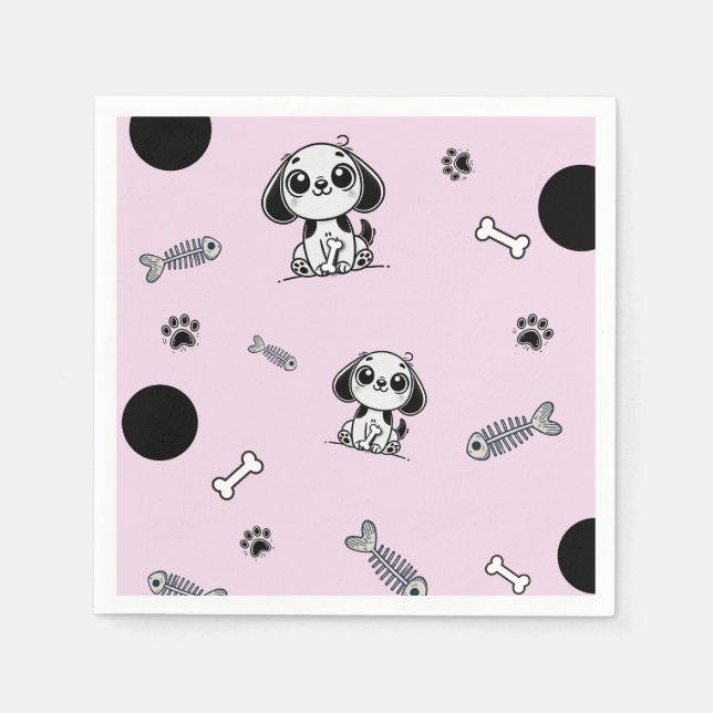 Serviette En Papier Pink & Black Fish Bones Chien Chien Chien Chien Ch (Devant)