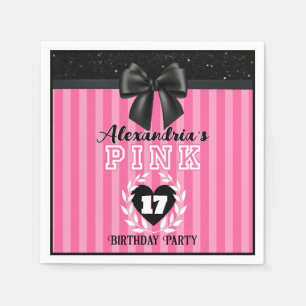 Serviette En Papier PINK Black Stripes Fille Anniversaire / Pajama Par