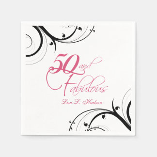 Serviette En Papier Pink Black Swirls 50e et Fabulous! Anniversaire