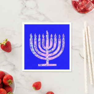 Serviette En Papier Pink bleu Hanoukka Menorah 4Hannah