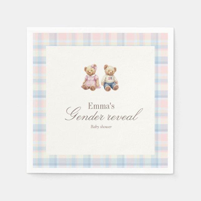 Serviette En Papier Pink Blue Gender reveal Teddy Bear Baby Shower  (Devant)