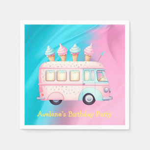 Serviette En Papier Pink Blue Ice Cream Camion fête d'anniversaire
