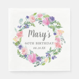 Serviette En Papier Pink Blue Purple Floral 60e anniversaire