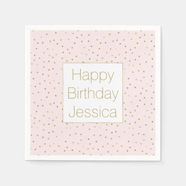 Serviette En Papier Pink Blush Gold Sparkle Confetti Anniversaire (Devant)