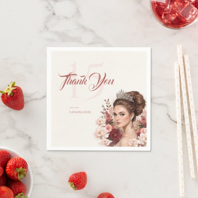 Serviette En Papier Pink Blush Rose Elegant Quinceañera (En situation)