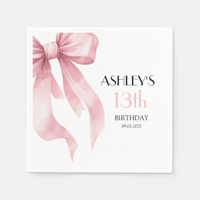 Serviette En Papier Pink Bow 13th Birthday for Girls (Devant)