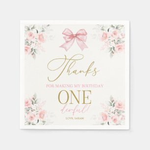 Serviette En Papier Pink Bow 1er anniversaire fille serviettes