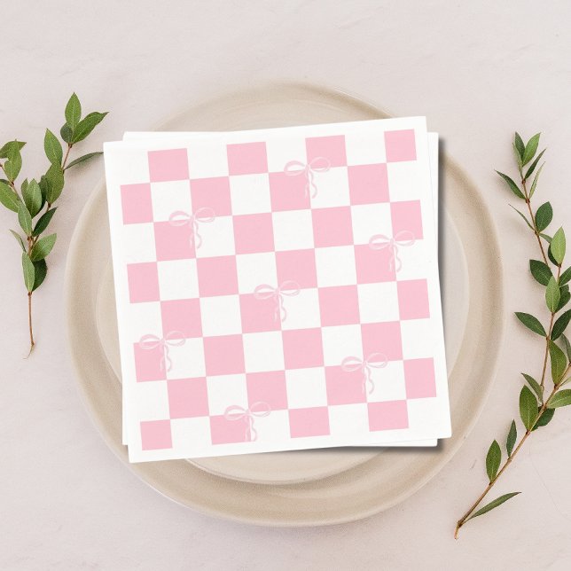 Serviette En Papier Pink Bow À damiers Girl Bachelorette Party (Pink Bow Checkered Girly Bachelorette Party Napkins)