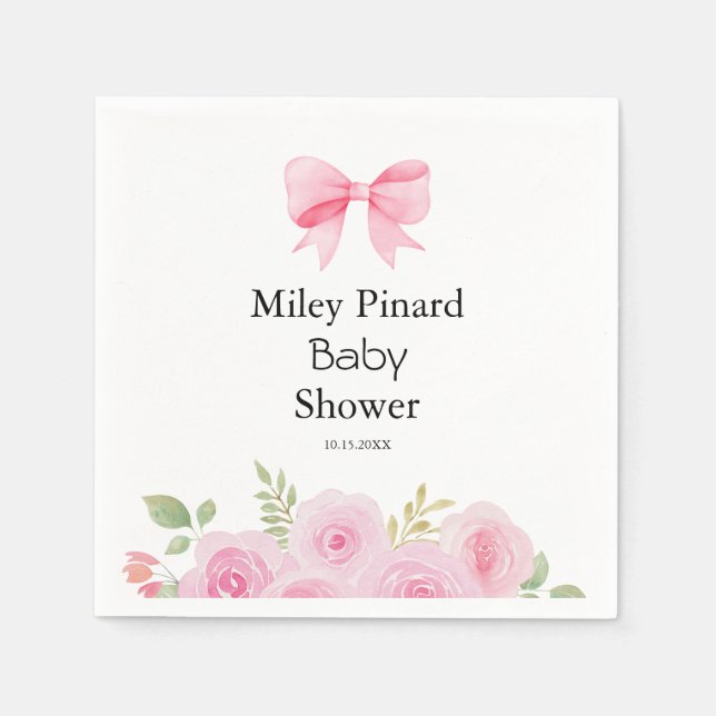 Serviette En Papier Pink Bow and Floral Baby Shower (Devant)