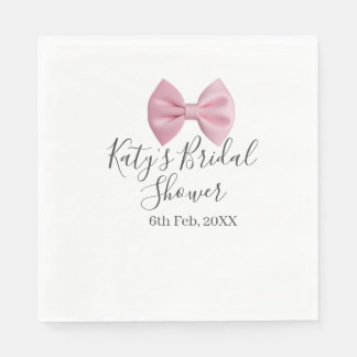 Serviette En Papier Pink bow bridal shower name date pastel stylish te