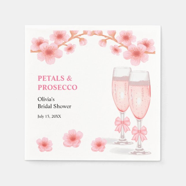 Serviette En Papier Pink Bow Floral Petals and Prosecco Bridal Shower  (Devant)