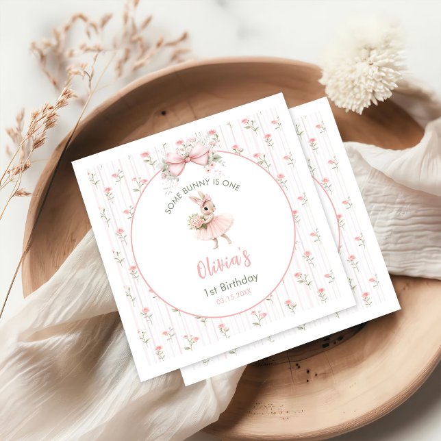 Serviette En Papier Pink Bow & Floral Some Bunny is One 1st Birthday (Créateur téléchargé)